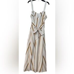 Chic White and Brown Striped Maxi Dress